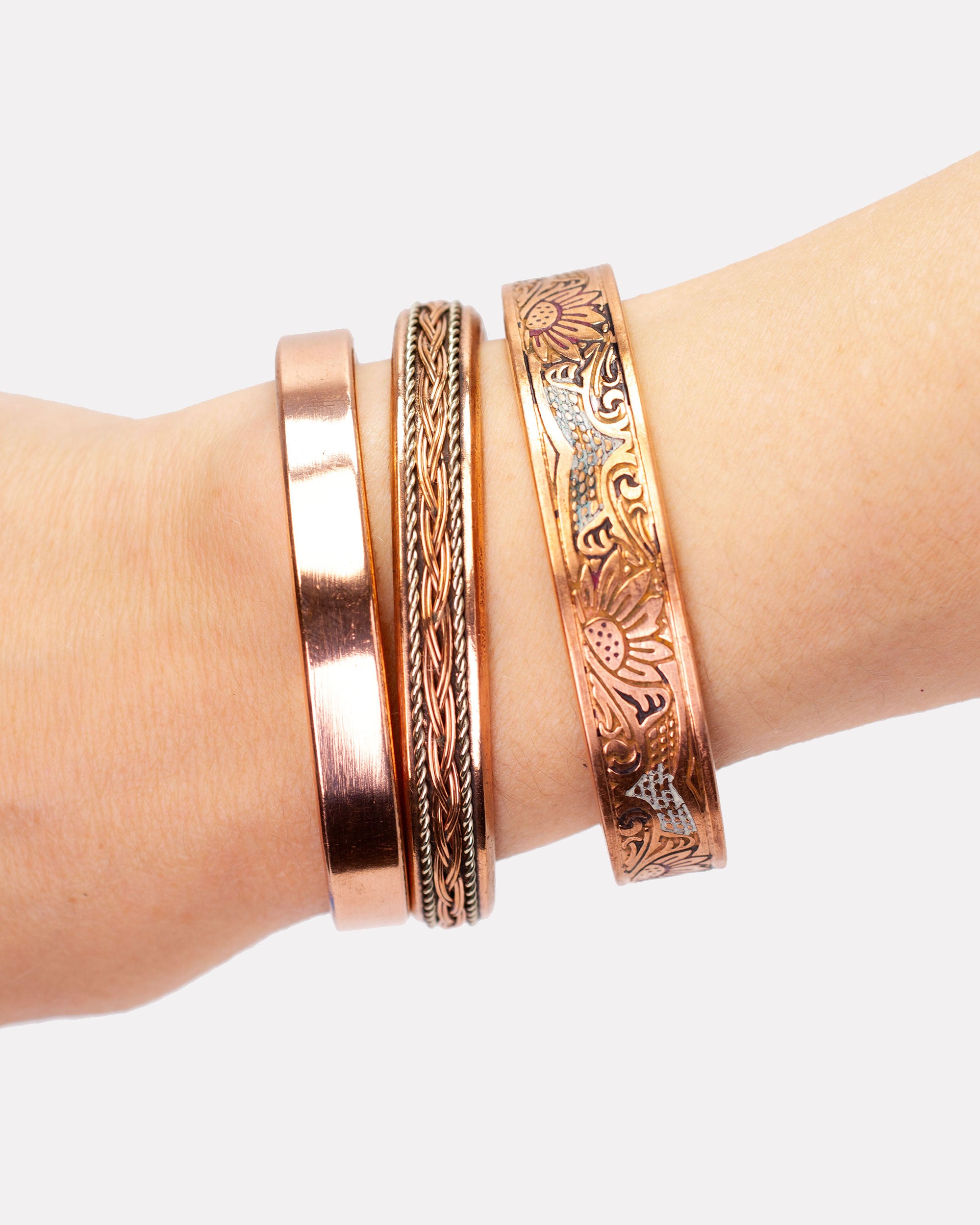 Koperen magneet armband met gevlochten inleg