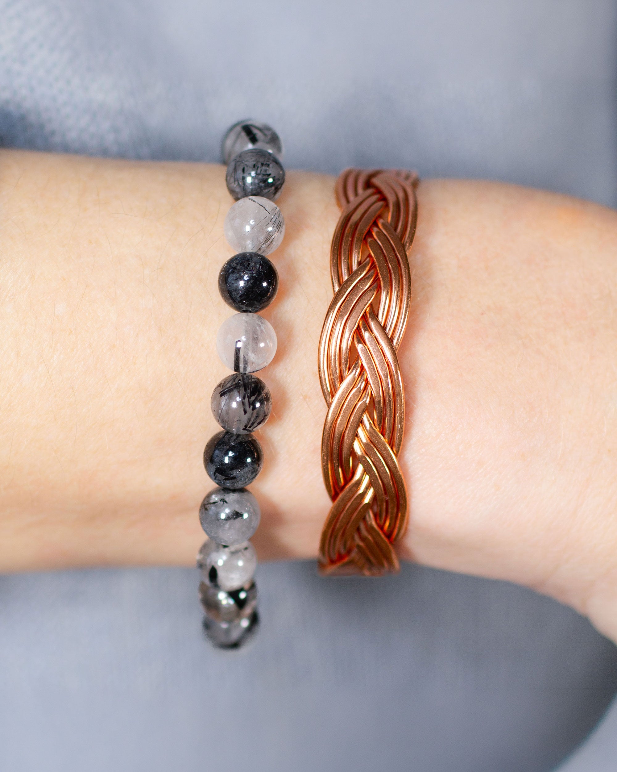 Koperen magneet armband - triple gevlochten