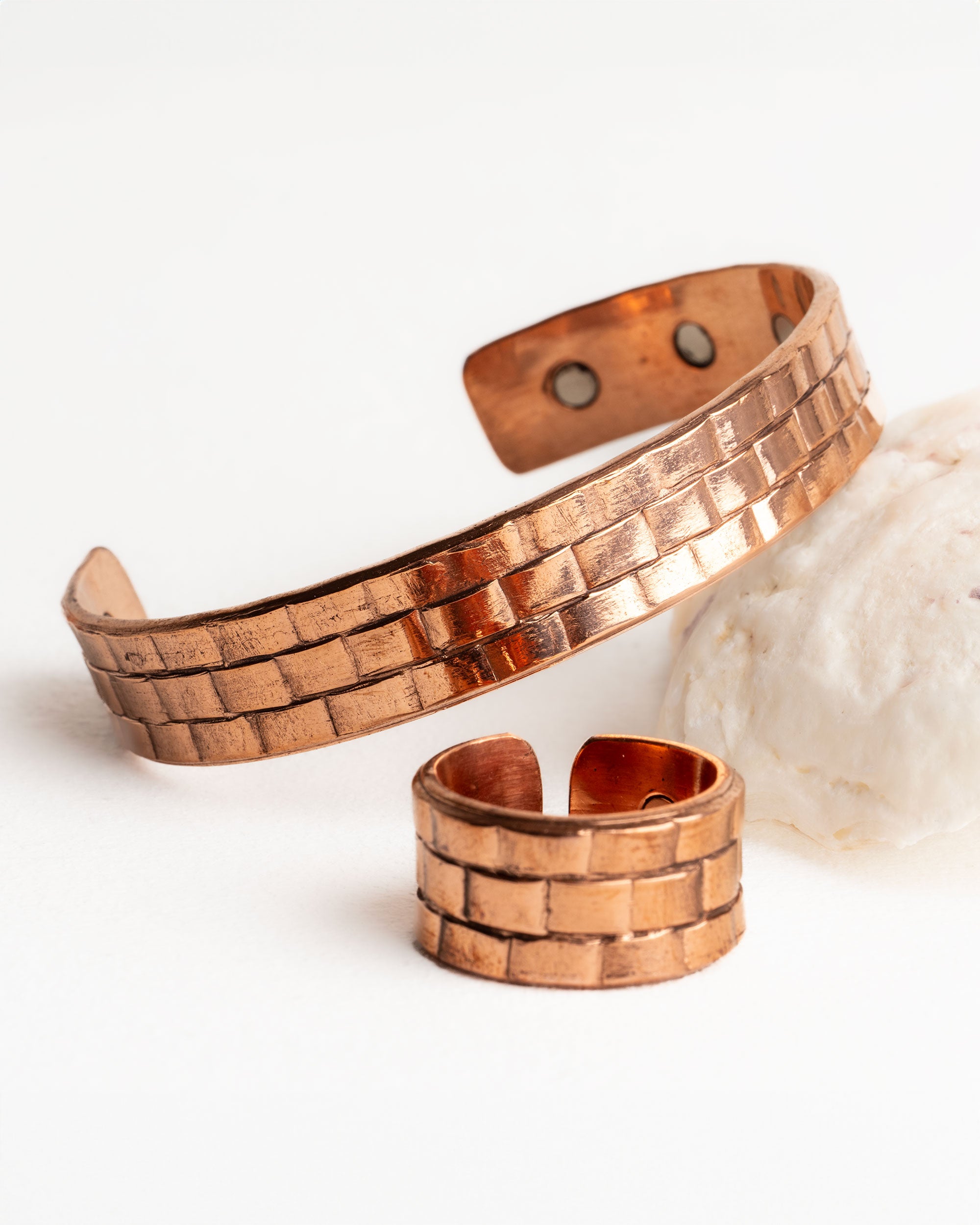 Set koperen heren armband en ring - Brick