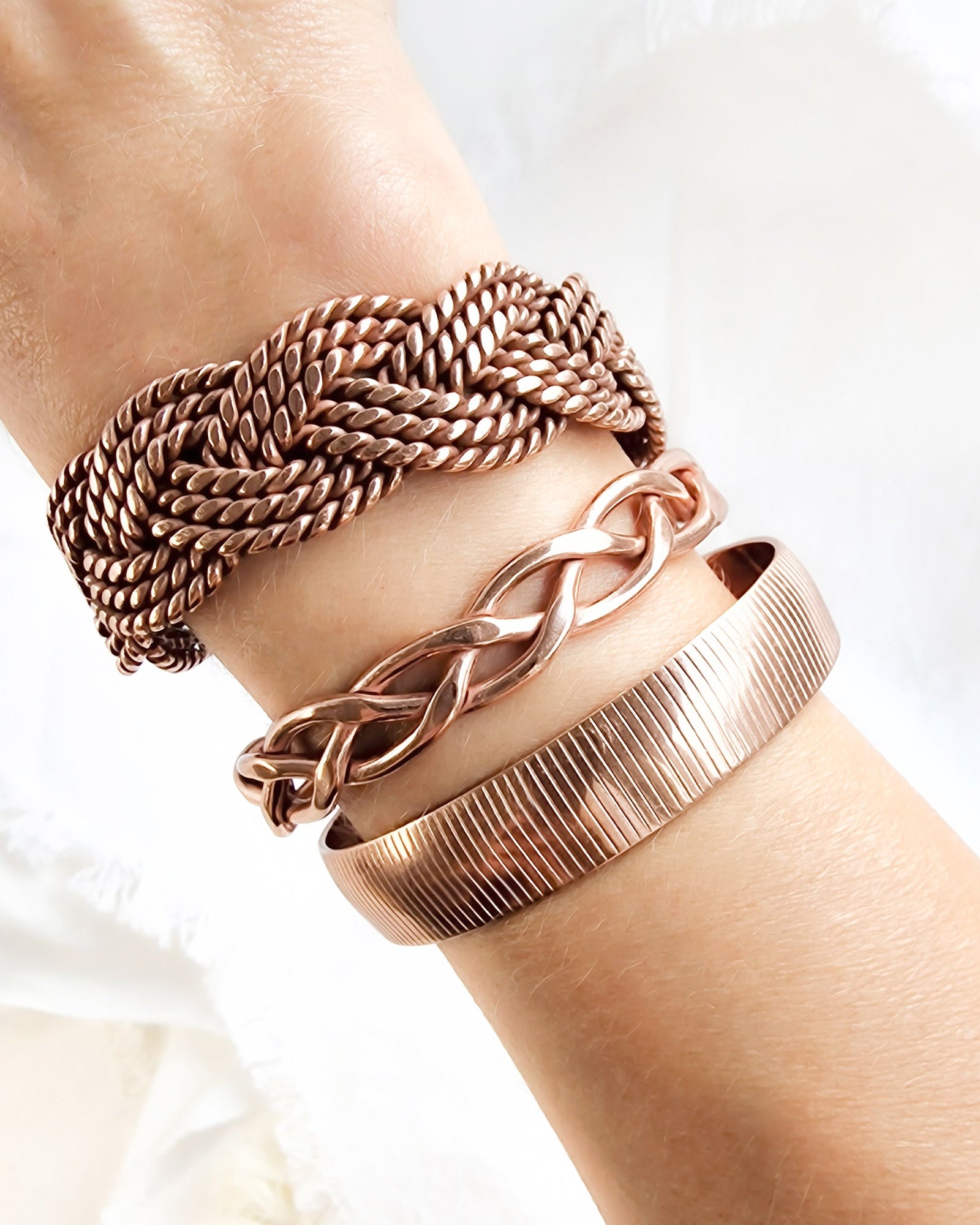 Koperen magneet armband voor dames - Gevlochten