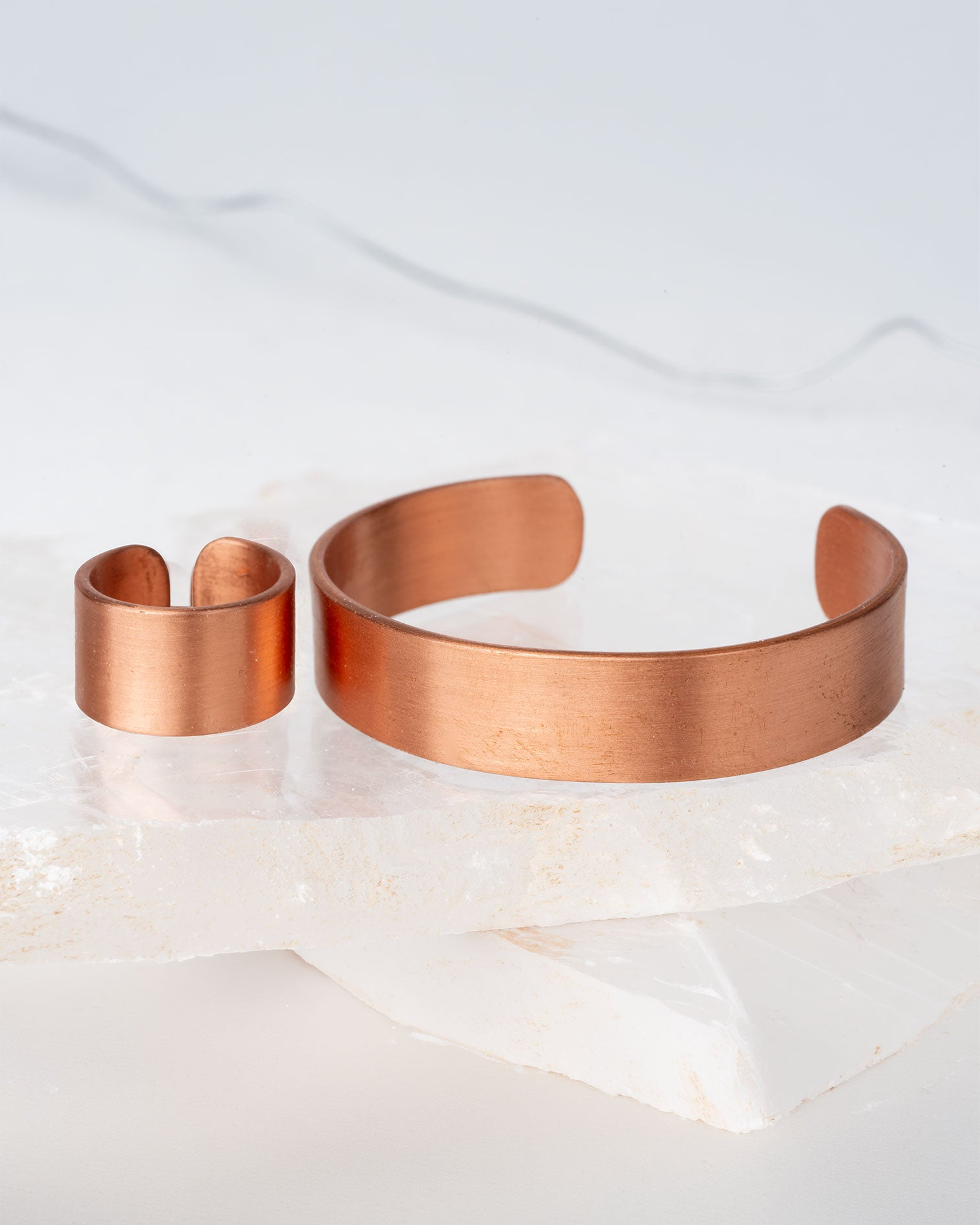 Koperen armband en ring - mat geborsteld
