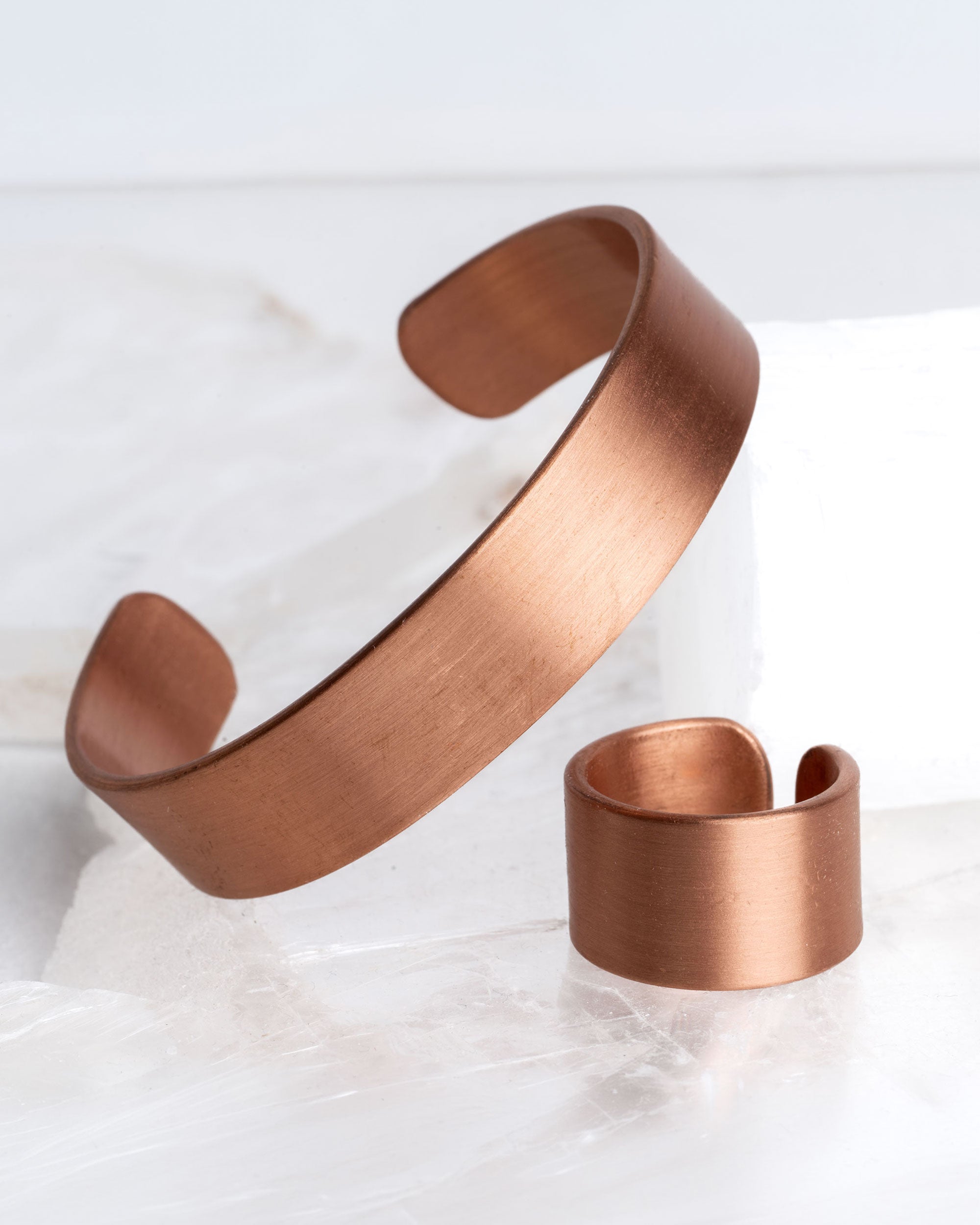 Koperen armband en ring - mat geborsteld