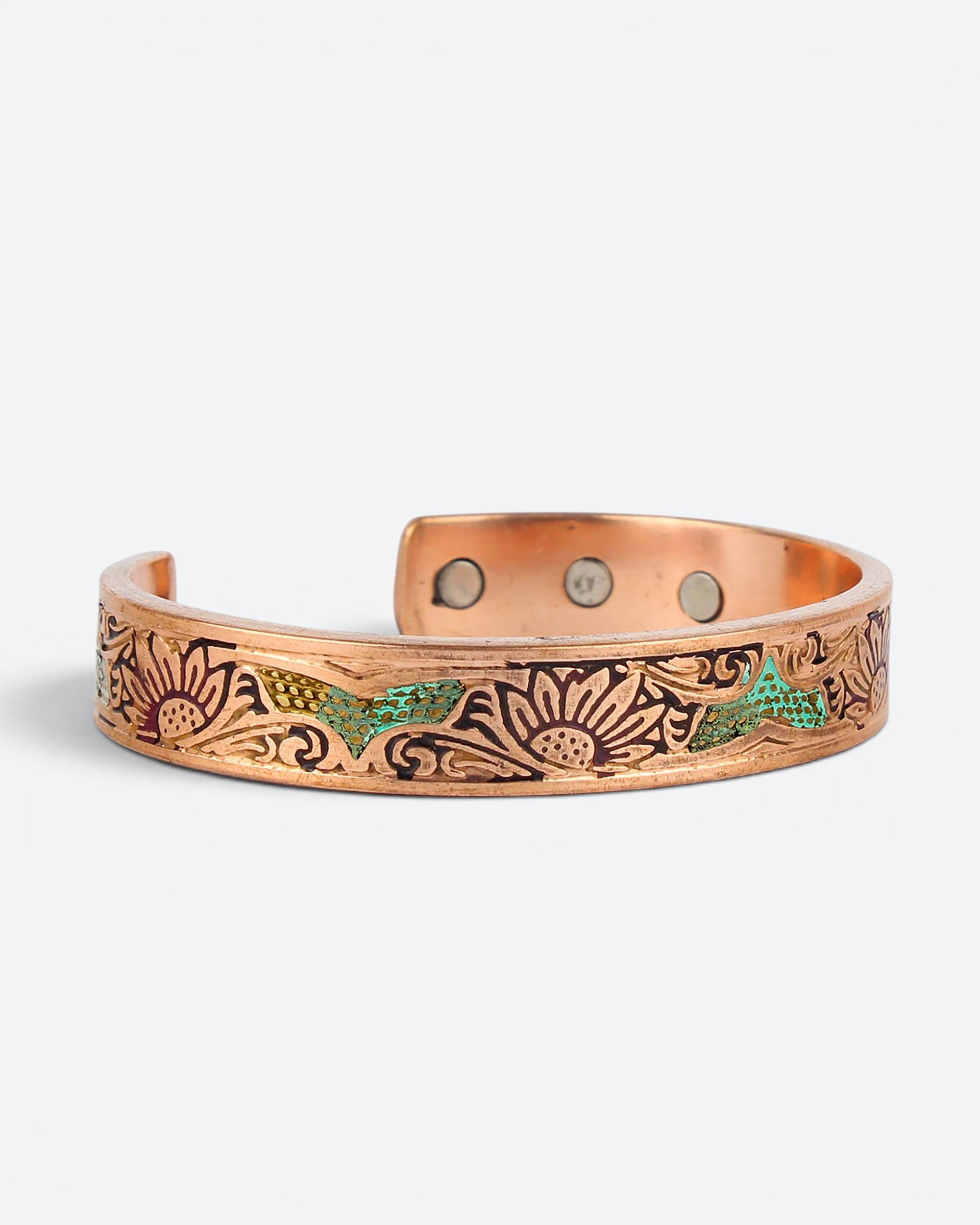 Koperen magneet armband - zonnebloem