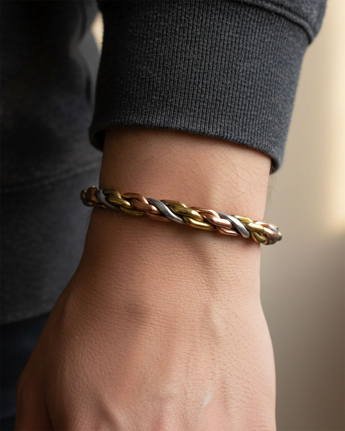 Koperen magneet armband - rope | driekleur