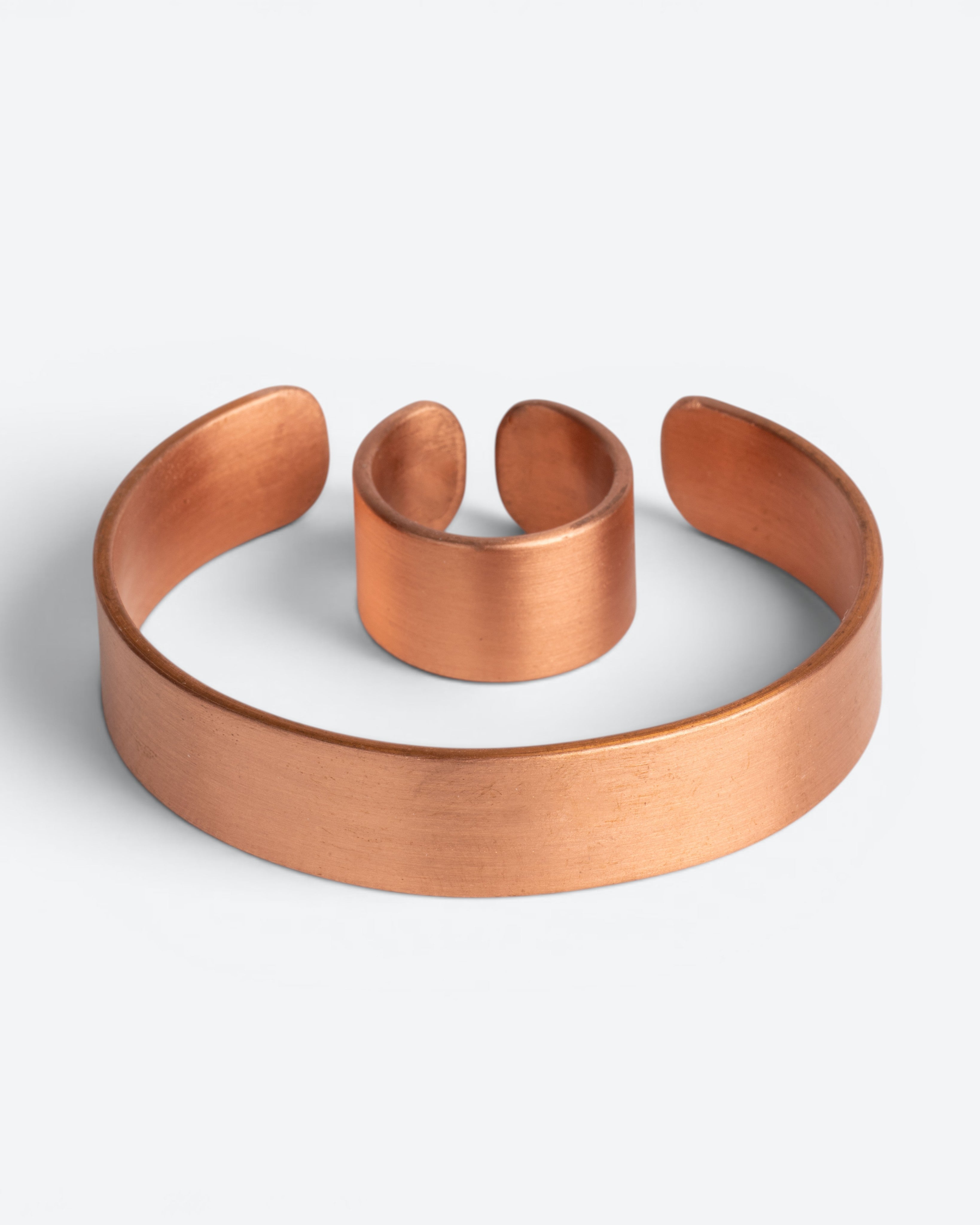 Koperen armband en ring - mat geborsteld