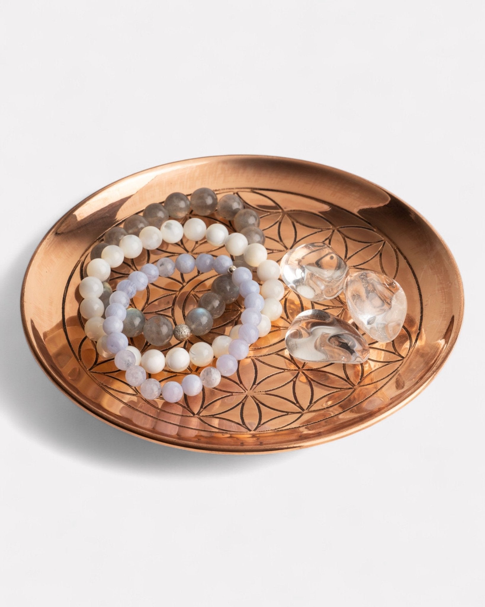 Koperen schaaltje met Flower of Life gravure – Ø 15 cm - VEDAenergi