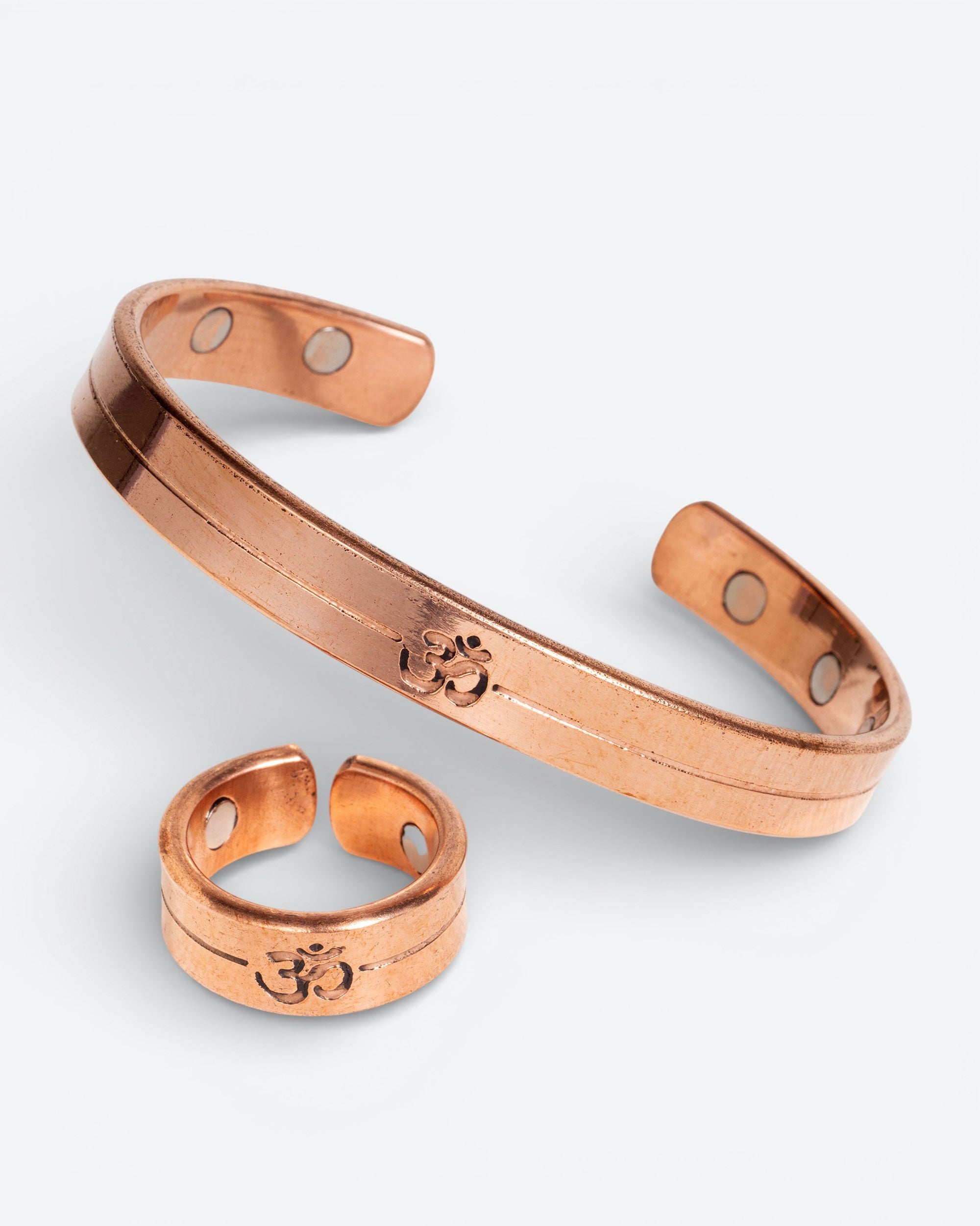 Copper Magnetic Bracelet & Ring Set - Om Symbol