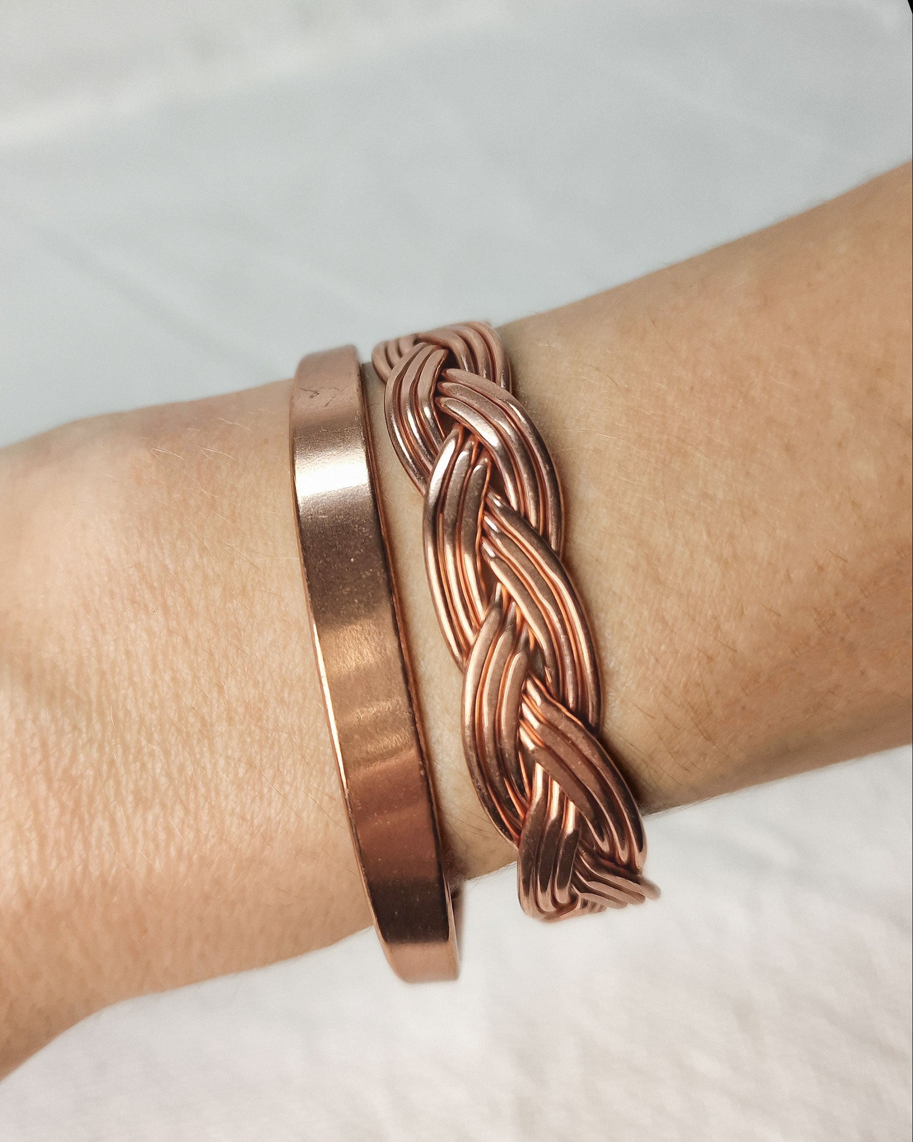 Koperen magneet armband - triple gevlochten