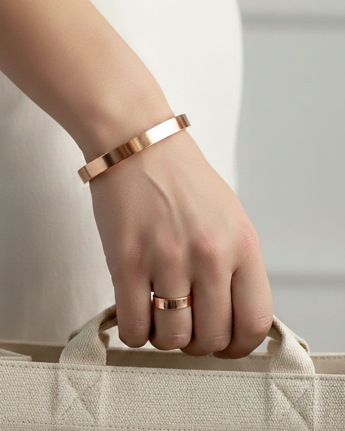 Set koperen magneet armband & ring - minimalistisch
