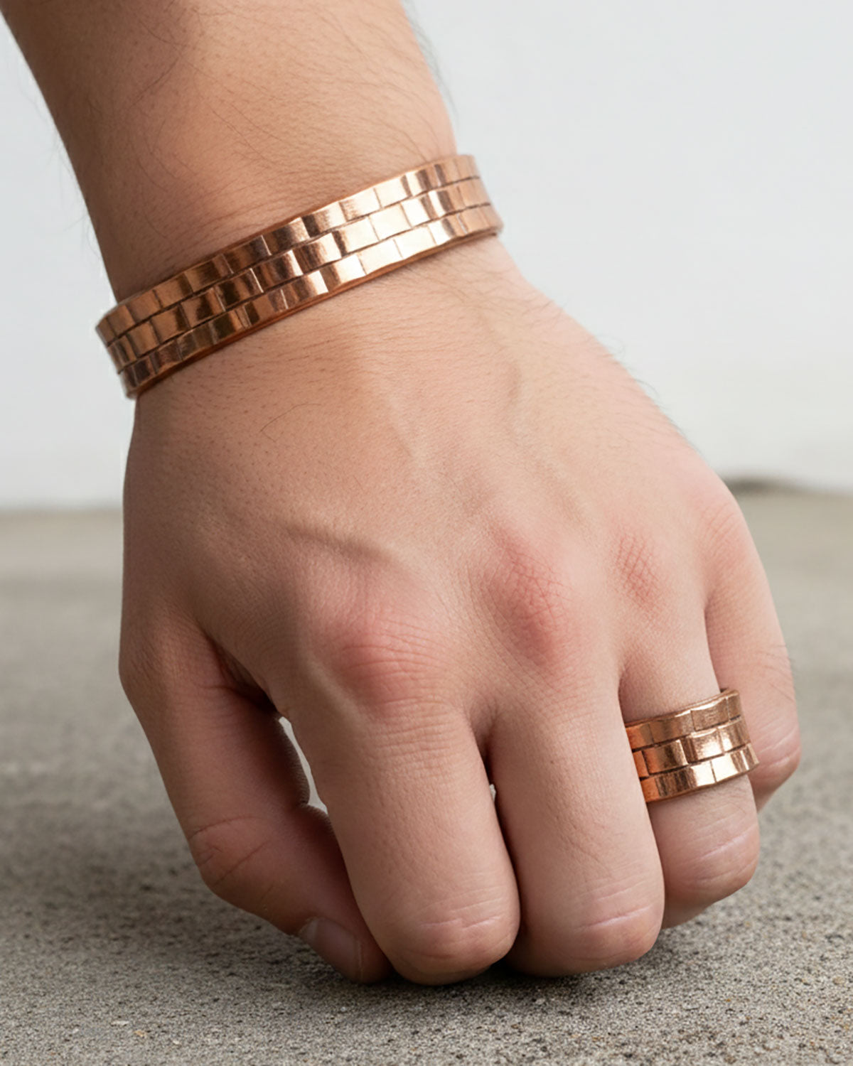 Set koperen heren armband en ring - Brick
