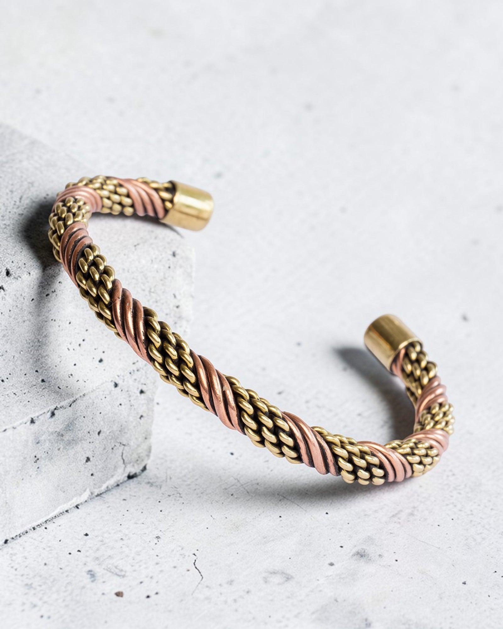 Koperen armband - gedraaid koper + messing
