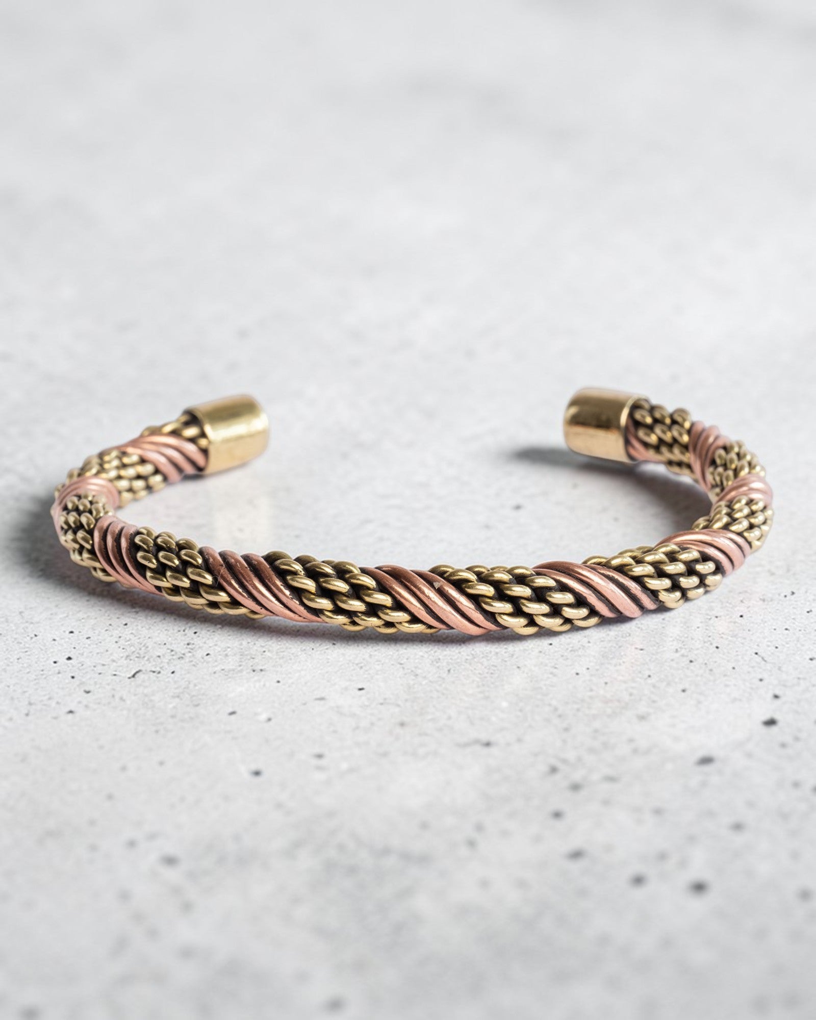 Koperen armband - gedraaid koper + messing