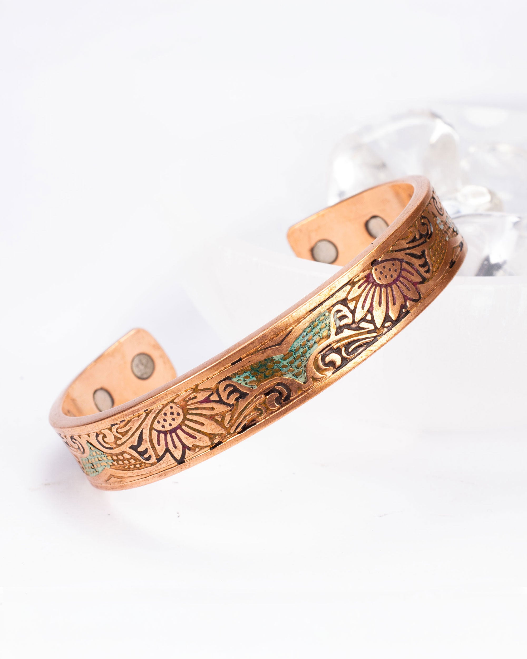 Koperen magneet armband - zonnebloem