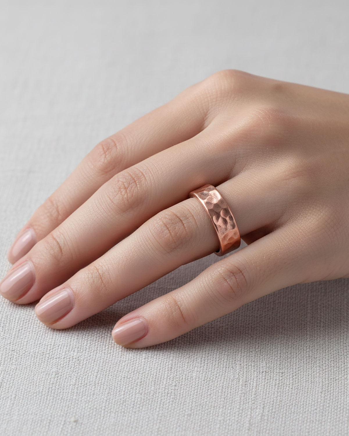 Koperen Magneet Ring - Gehamerd | Verstelbaar